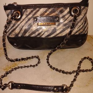 Ellen Tracy Black and Animal Print Bag with chain-woven strap
